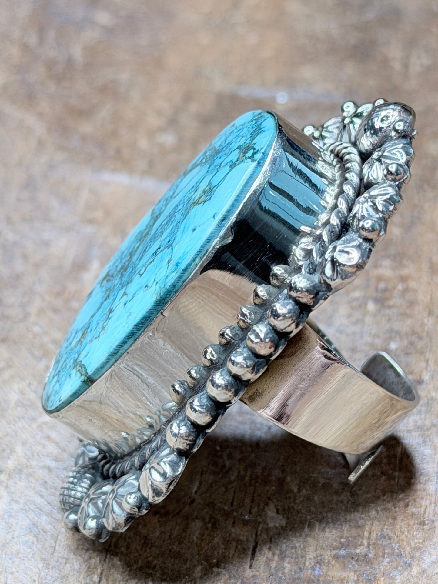 German Silver Blue Turquoise Oval Ring