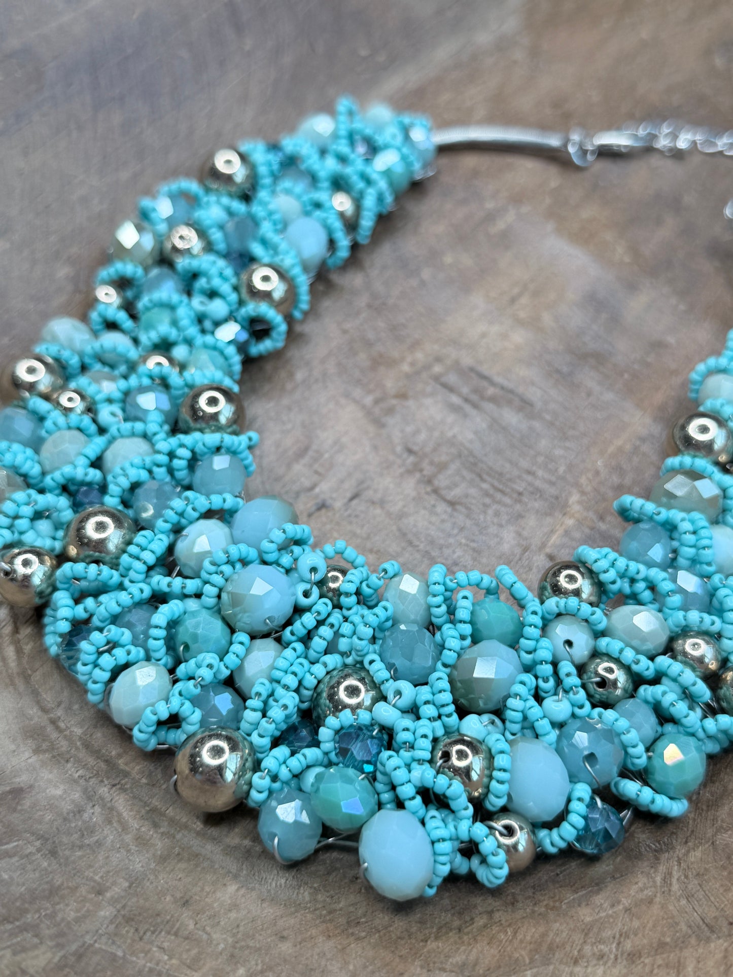 Turquoise Woven Bib Necklace