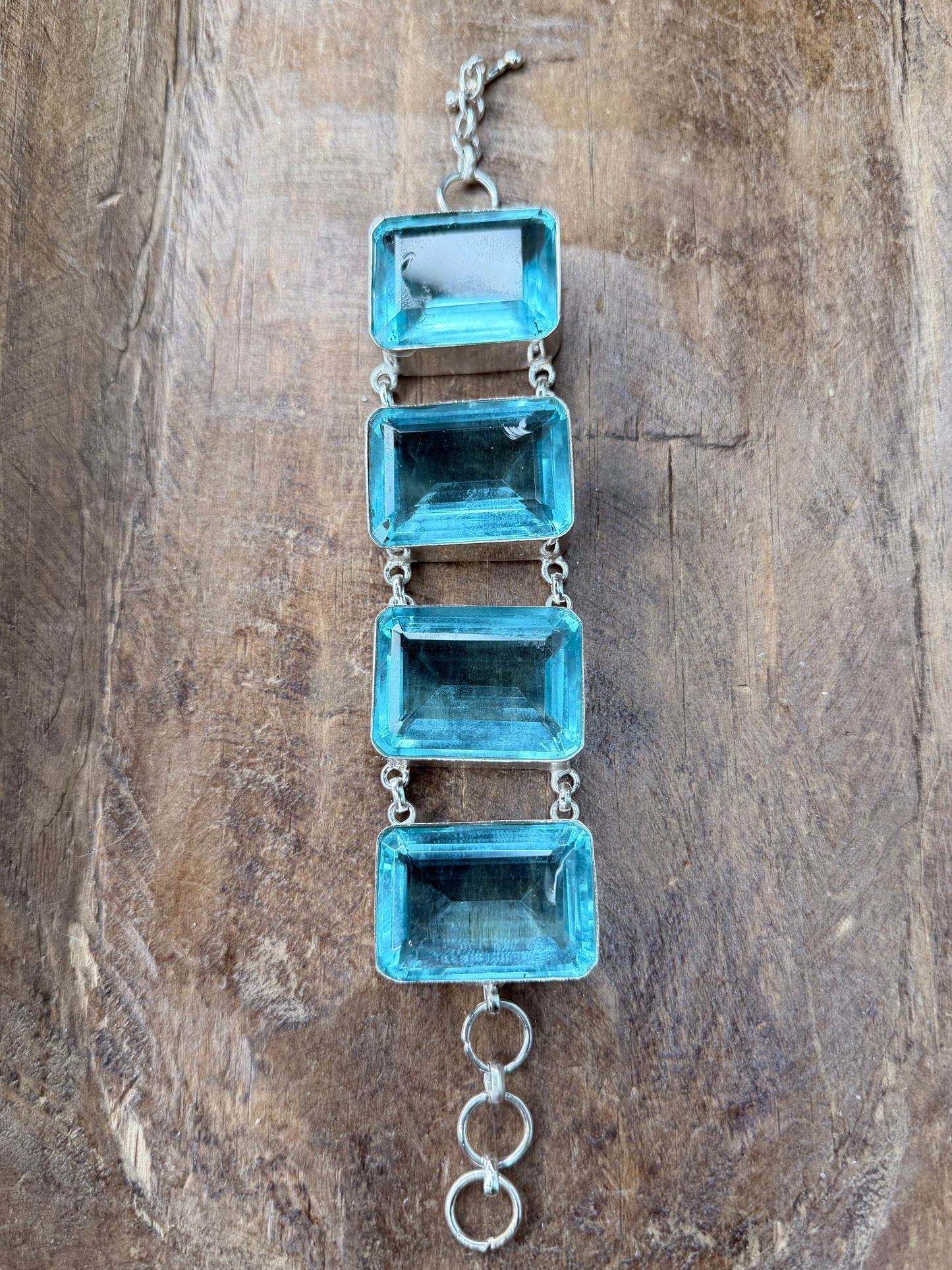 Ava German Silver Blue Quartz Tray Bracelet