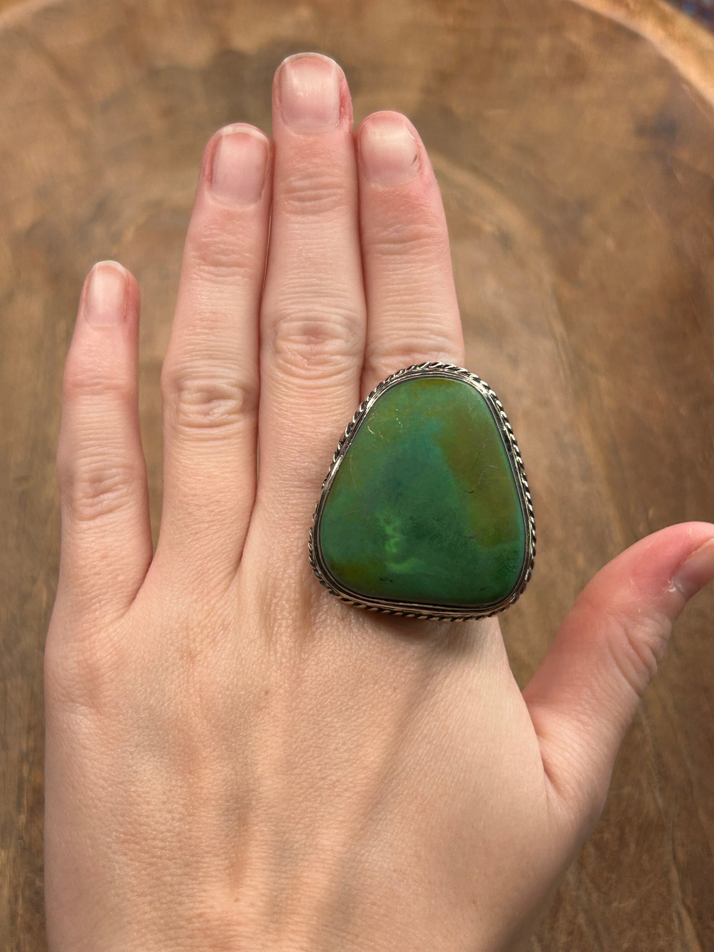 German Silver Green Trapezoid Turquoise Ring B