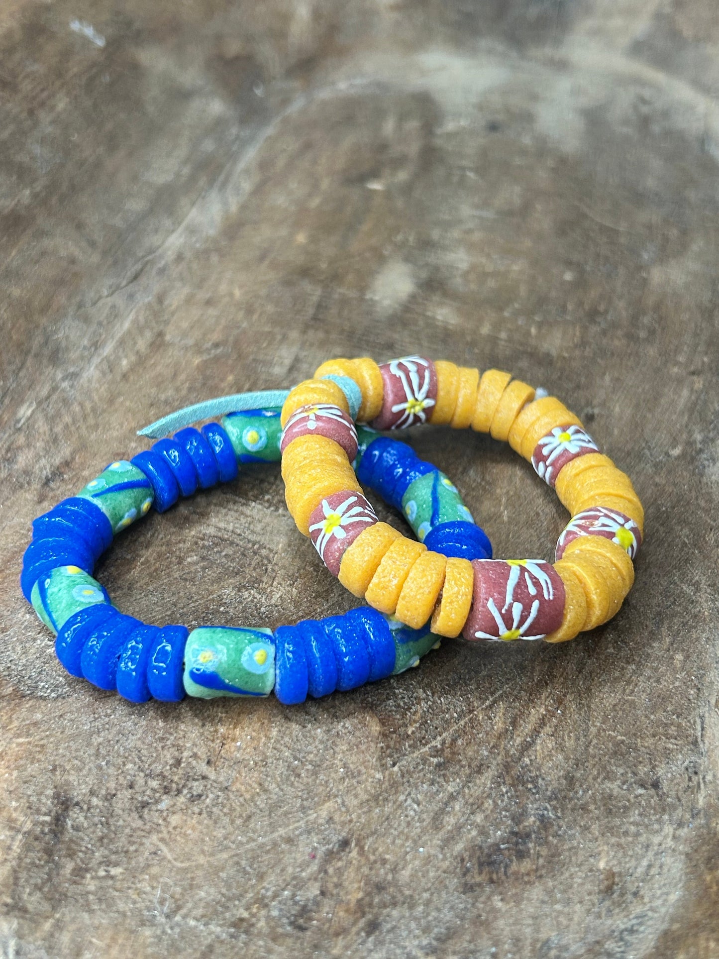 African Glass Bead Bracelet Stack (YELLOW AND BLUE)