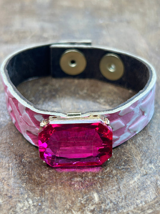 Sandra Ling Designs- Pink Leather and Rhinestone Bracelet