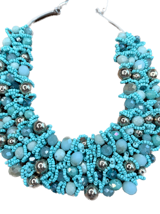 Turquoise Woven Bib Necklace