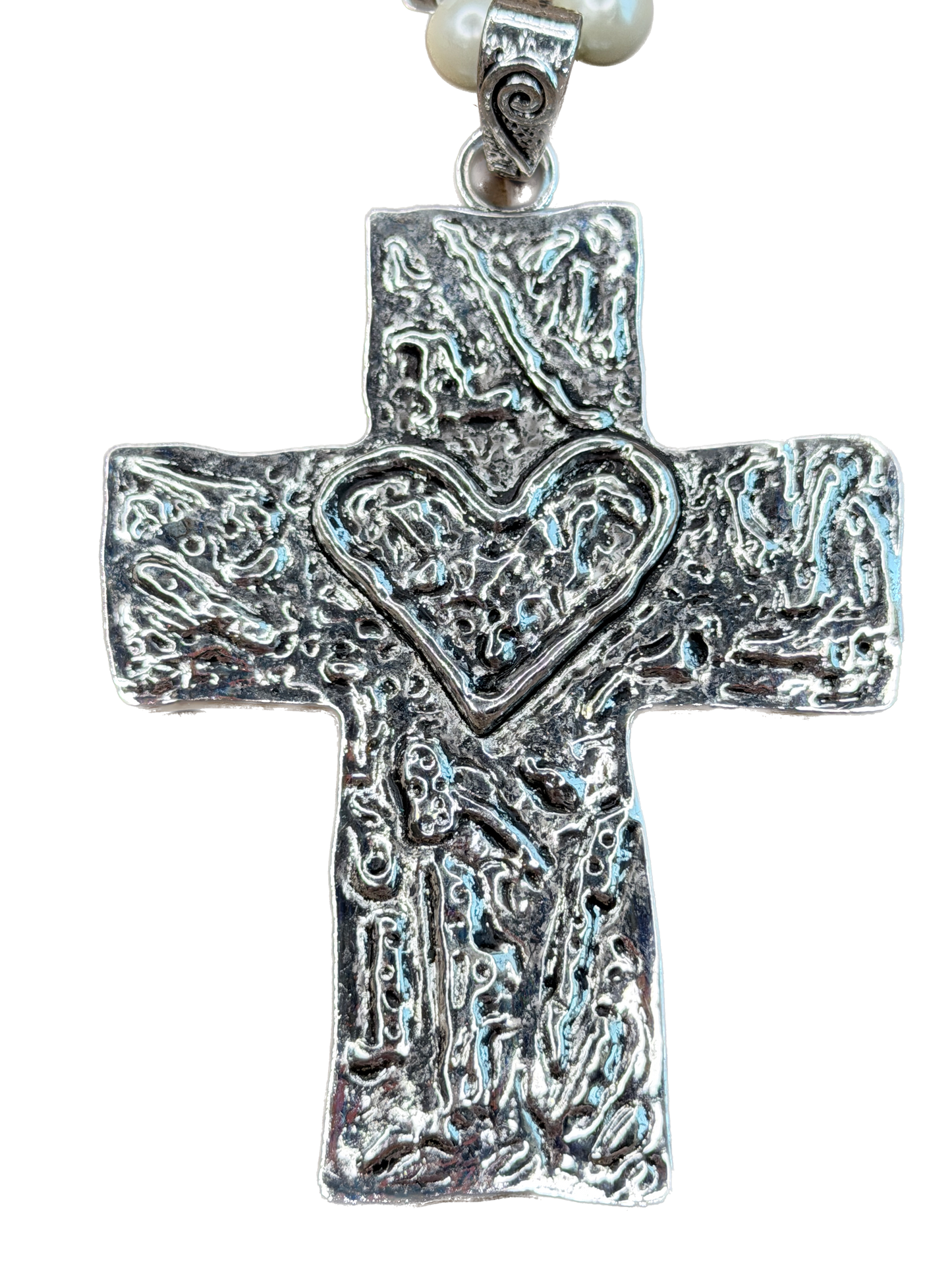 Textured Silver Heart Cross Necklace