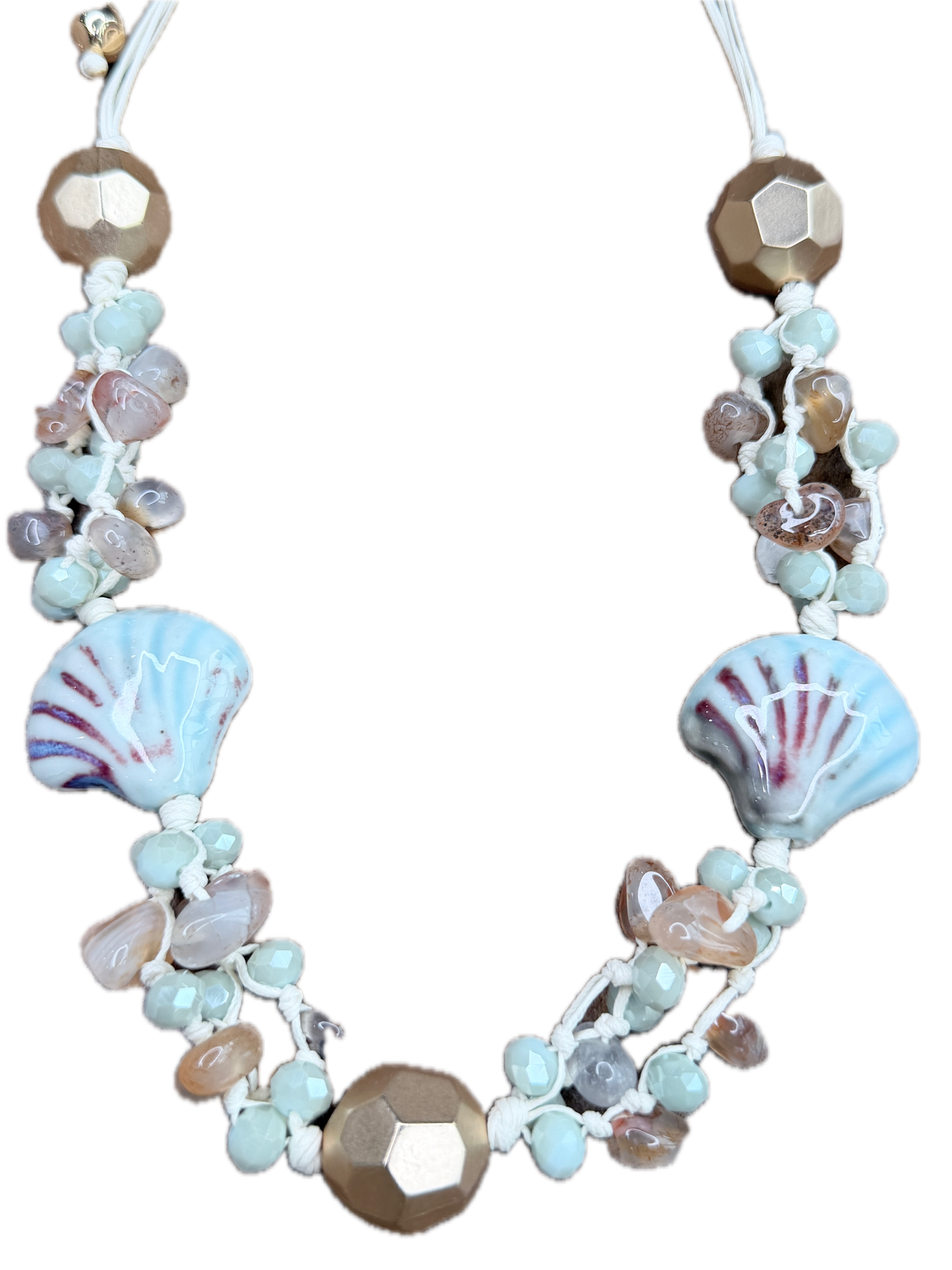 Sea-foam and Gold Woven Shell Necklace