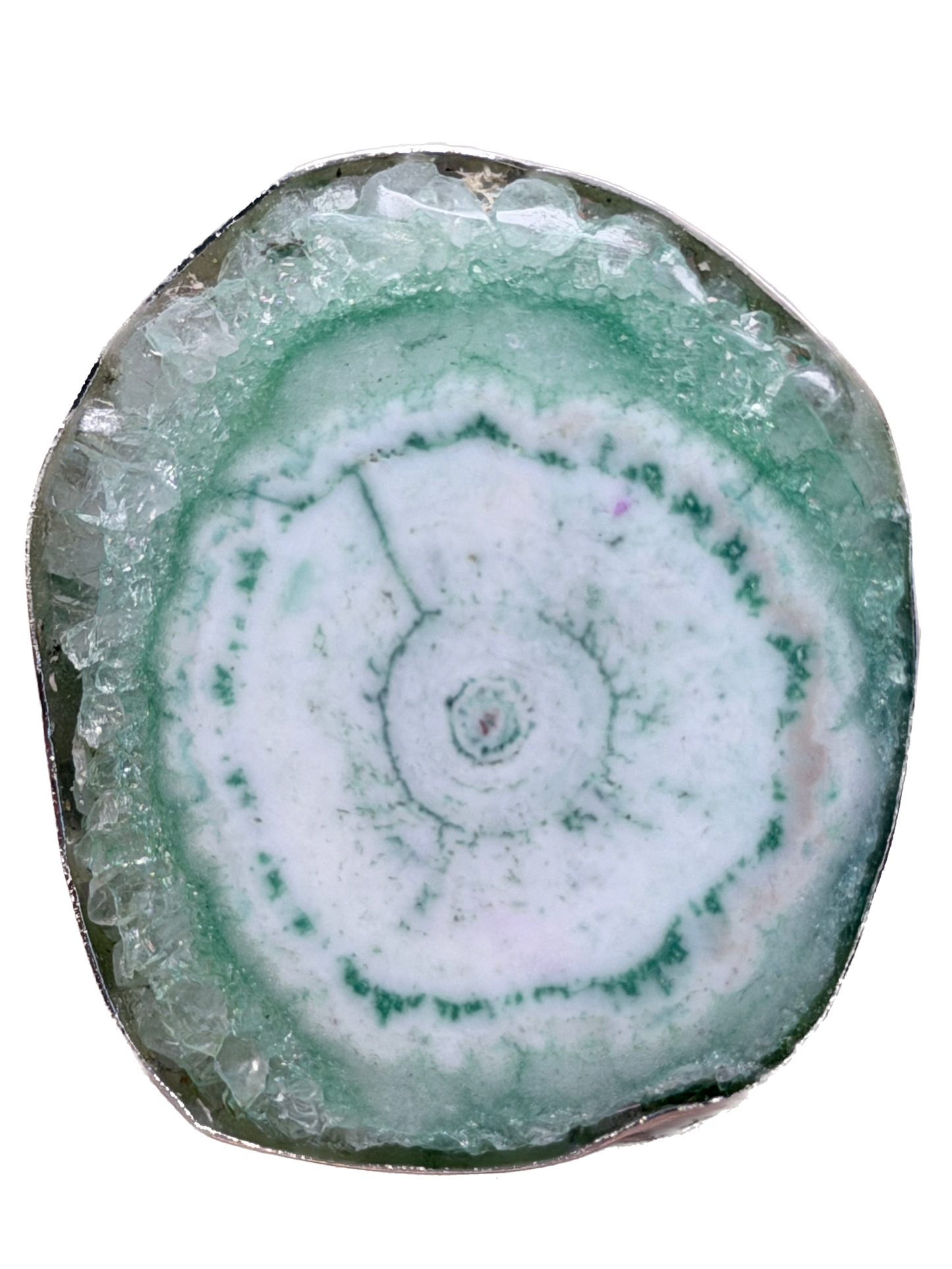 German Silver Green Solar Quartz Ring