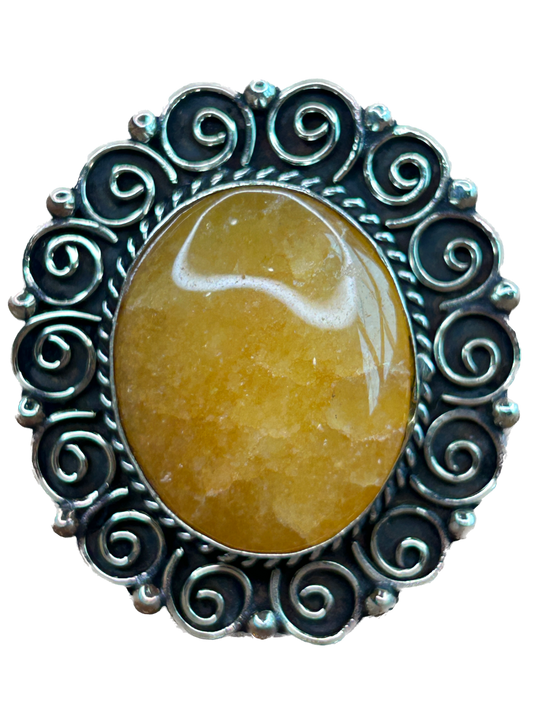 German Silver Yellow Citrine Oval Ring B