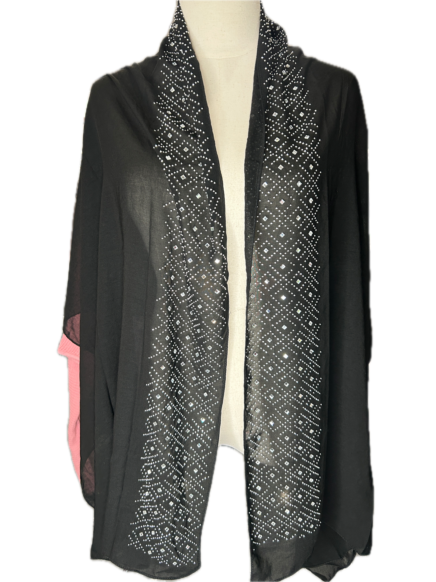 Black Rhinestone Border Shawl