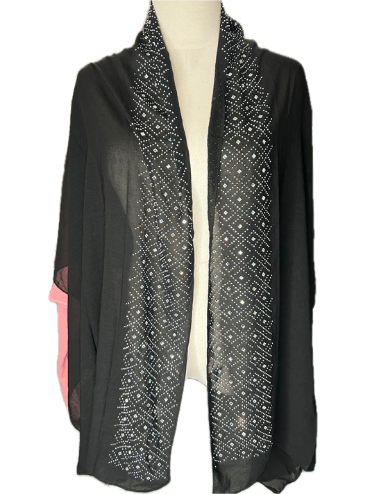 Black Rhinestone Border Shawl