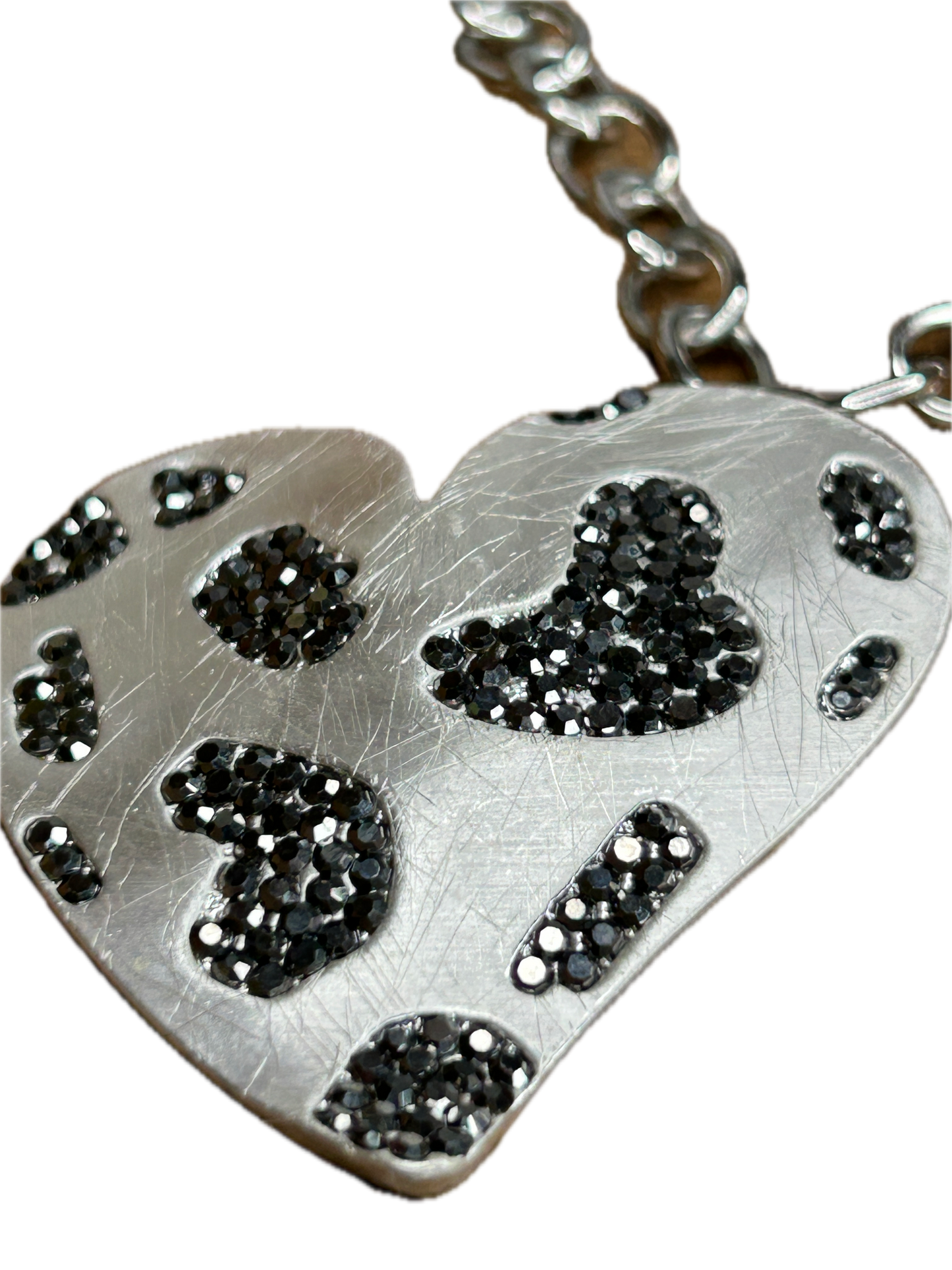Silver Leopard Print Rhinestone Heart Necklace