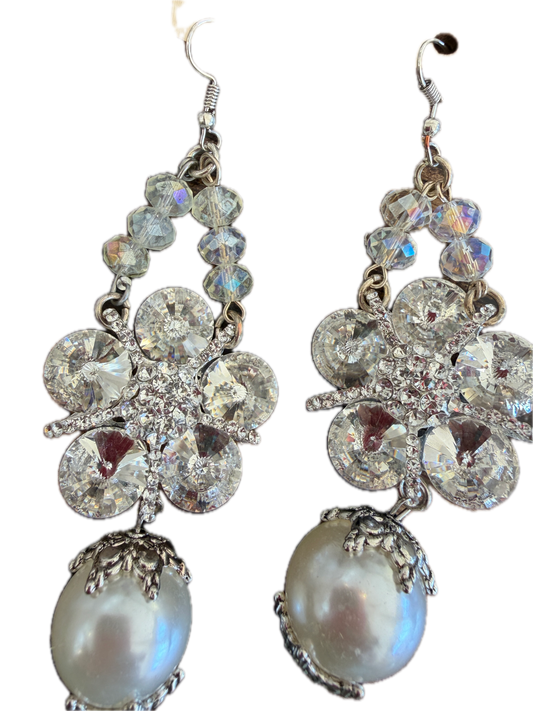 A Rare Bird- Crystal and Pearl Earrings