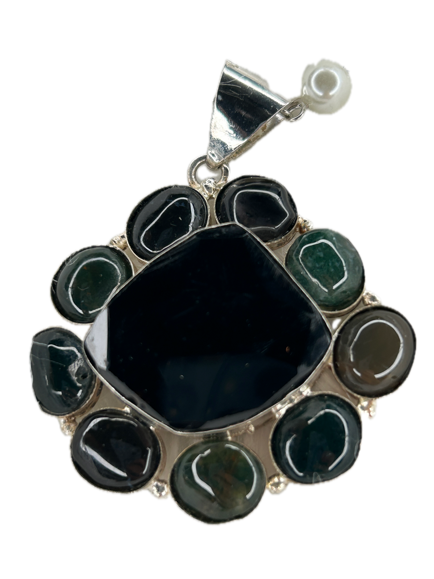 German Silver Onyx Cluster Necklace