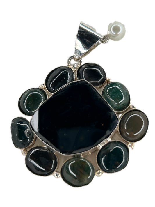 German Silver Onyx Cluster Necklace