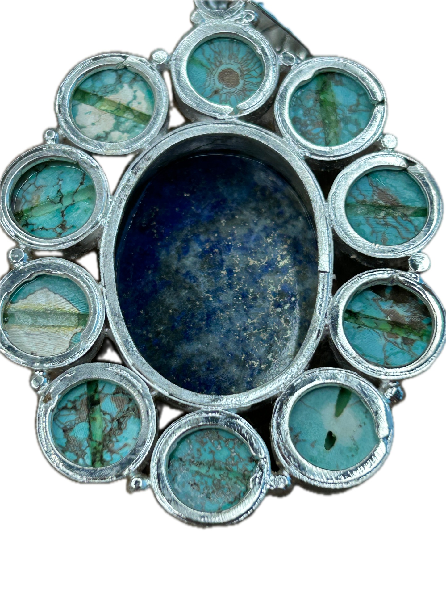 German Silver Green Howlite and Lapis Necklace B