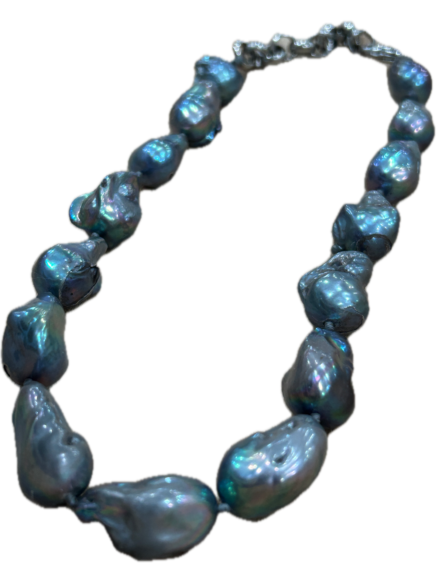 Genuine Chunky Baroque Pearl Necklace (Steel Grey Rainbow)