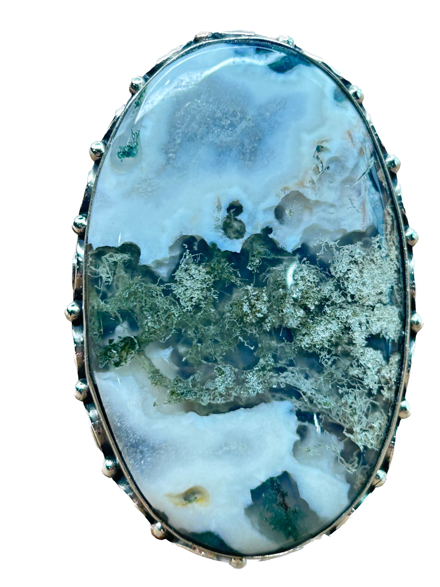 German Silver Green Moss Agate Ring