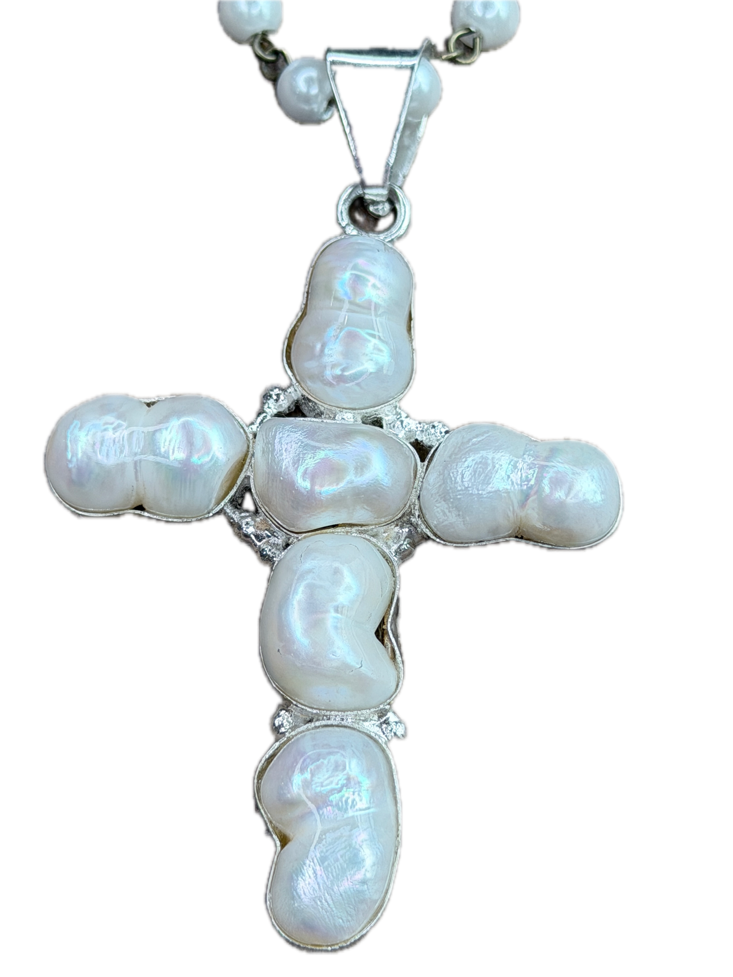 Bryn German Silver Freshwater Pearl Cross Necklace
