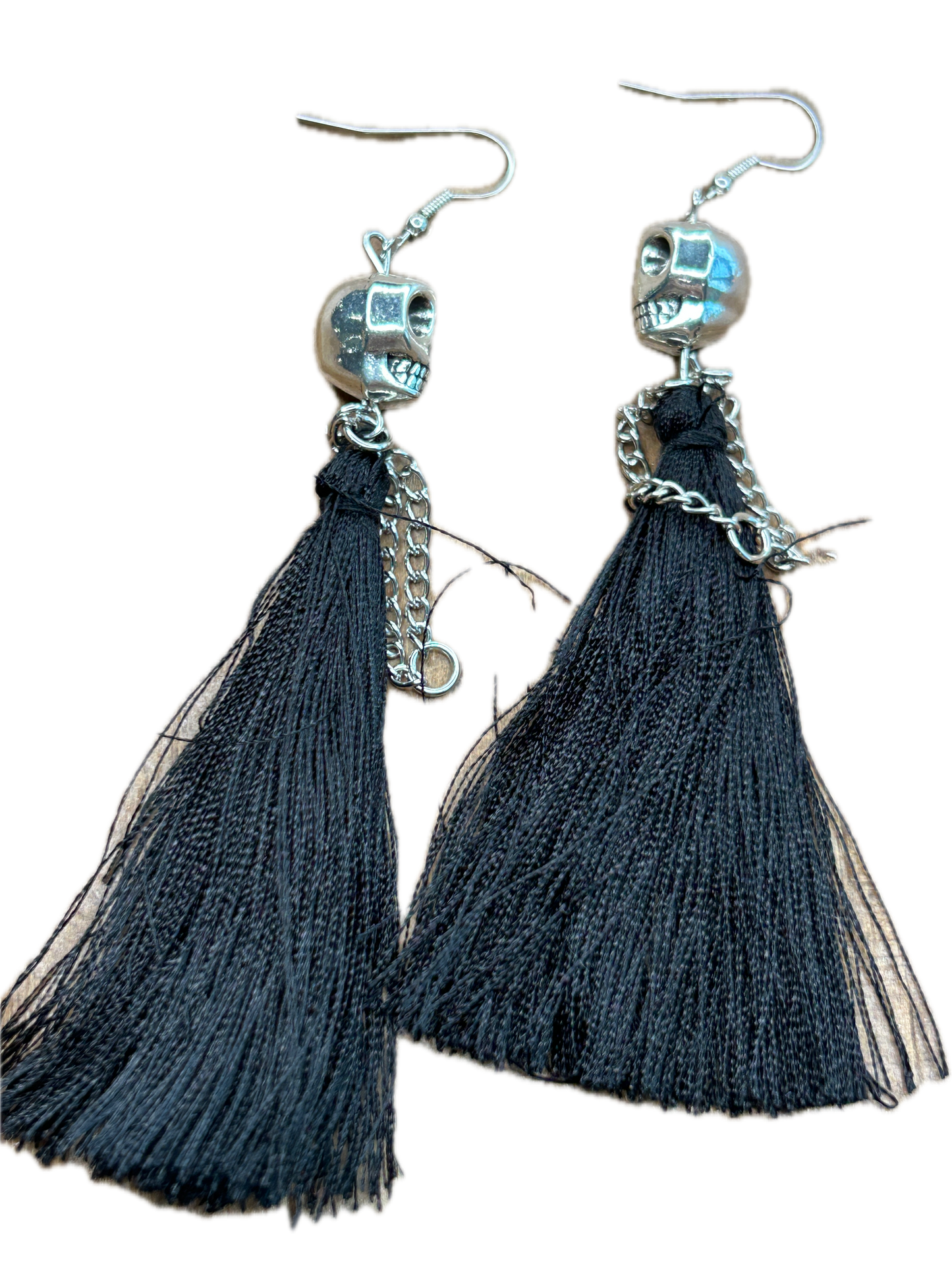 Black Fringe Skull Earrings