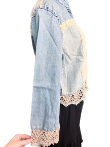 Boho Lace Trim Button-Down Top (Latte)