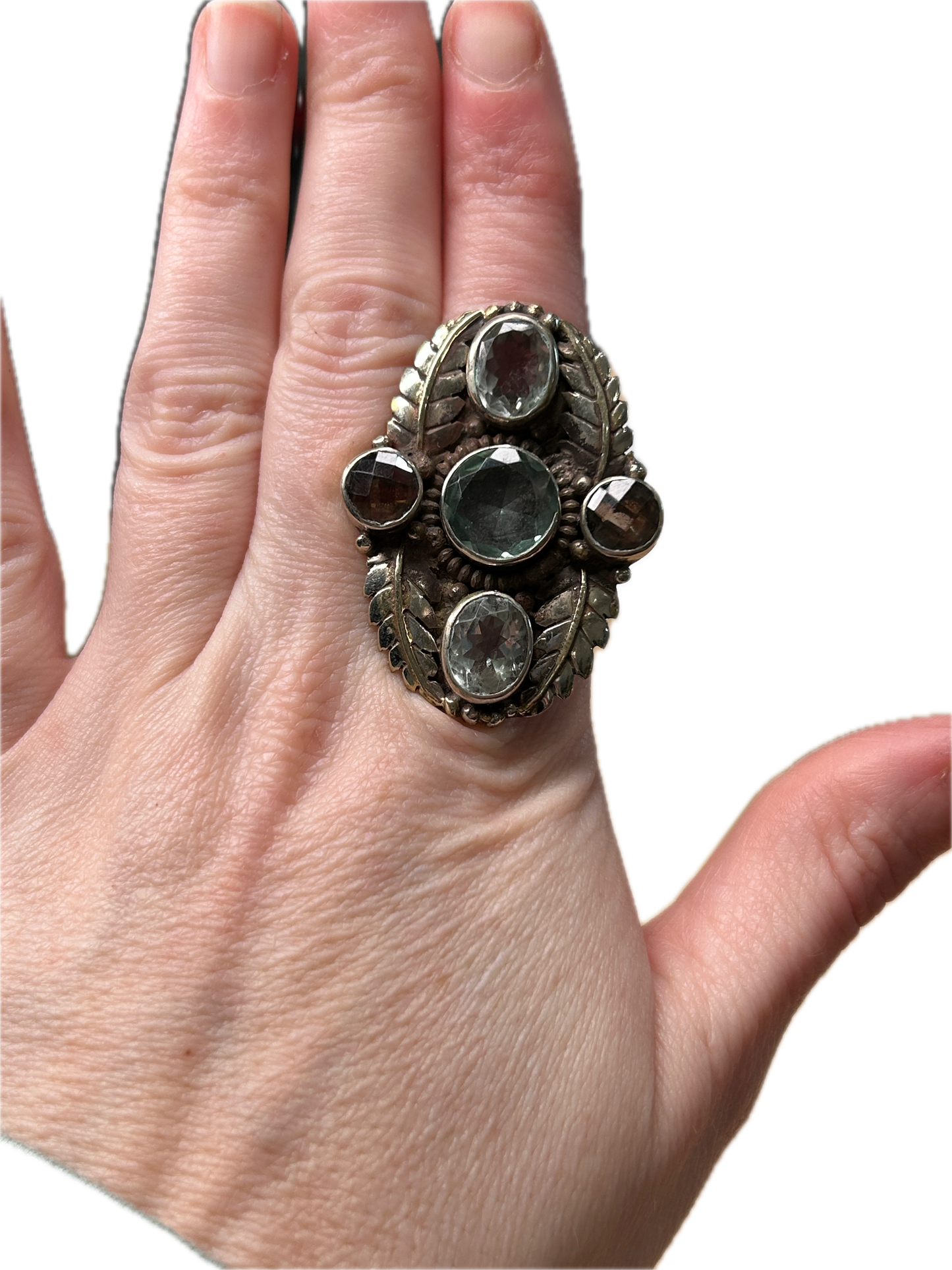 Tibetan Silver and Clear Quartz Multi-Stone Ring