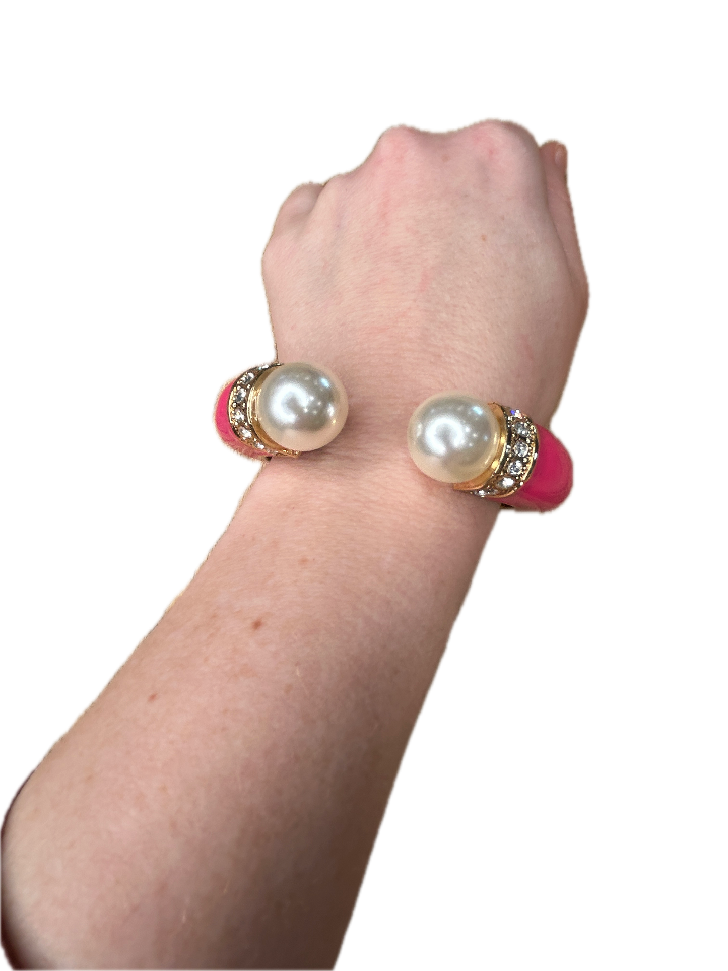 Beautiful Bangle in Dark Pink (Pearl, Gold and Rhinestone accented)
