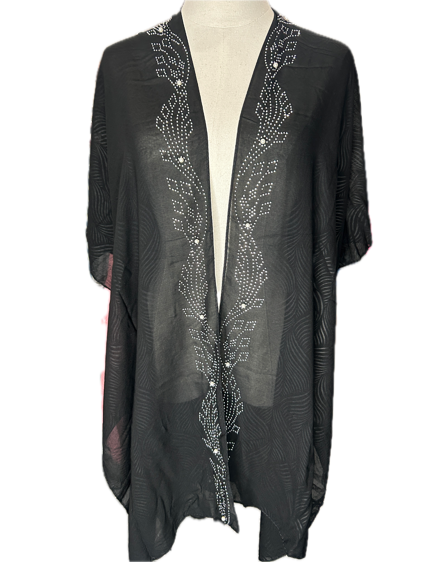 Black Rhinestone and Pearl Border Kimono *Final Sale*