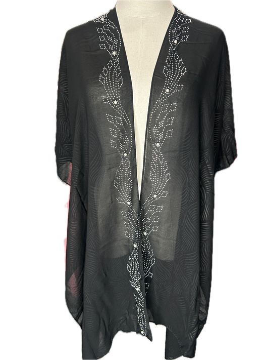 Black Rhinestone and Pearl Border Kimono *Final Sale*