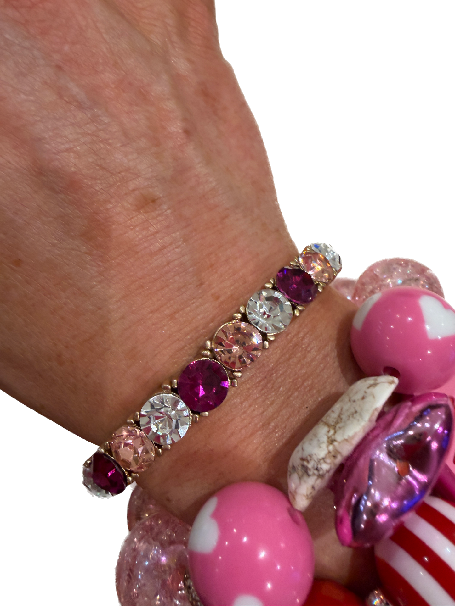 Pink Multi Crystal Stretch Bracelet