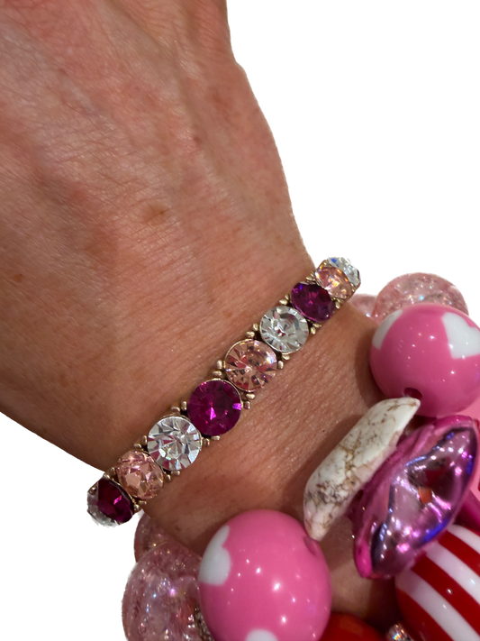 Pink Multi Crystal Stretch Bracelet
