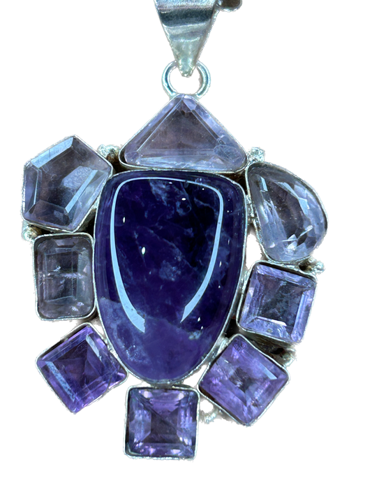 German Silver Dainty Amethyst Cluster Necklace