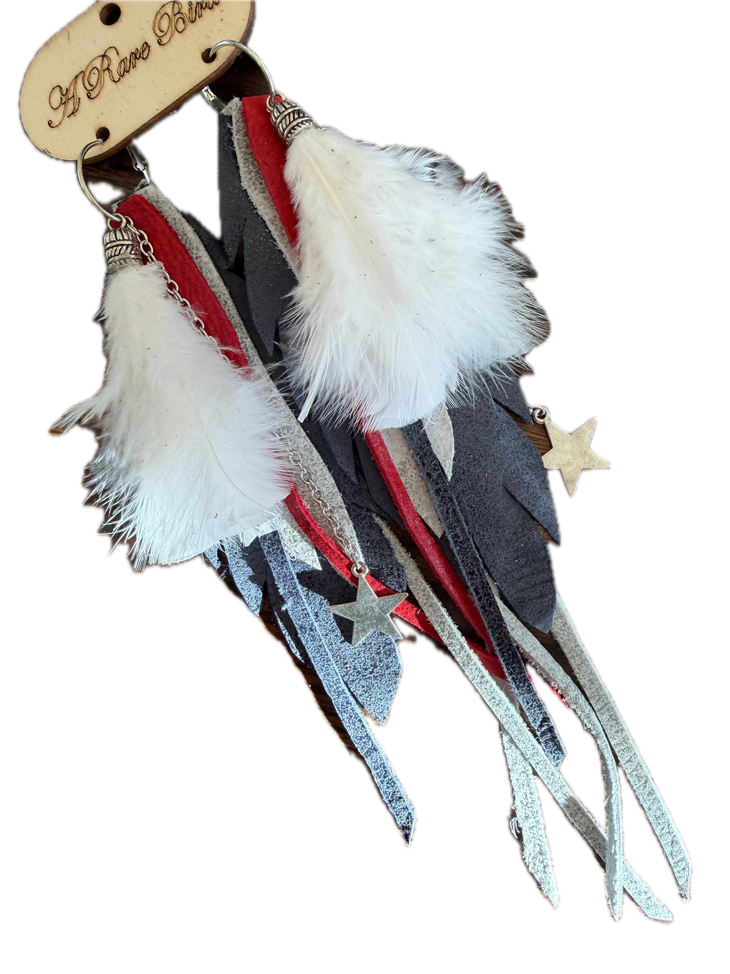 Rare Bird- Layered Leather Patriotic Earrings