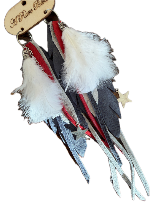 Rare Bird- Layered Leather Patriotic Earrings