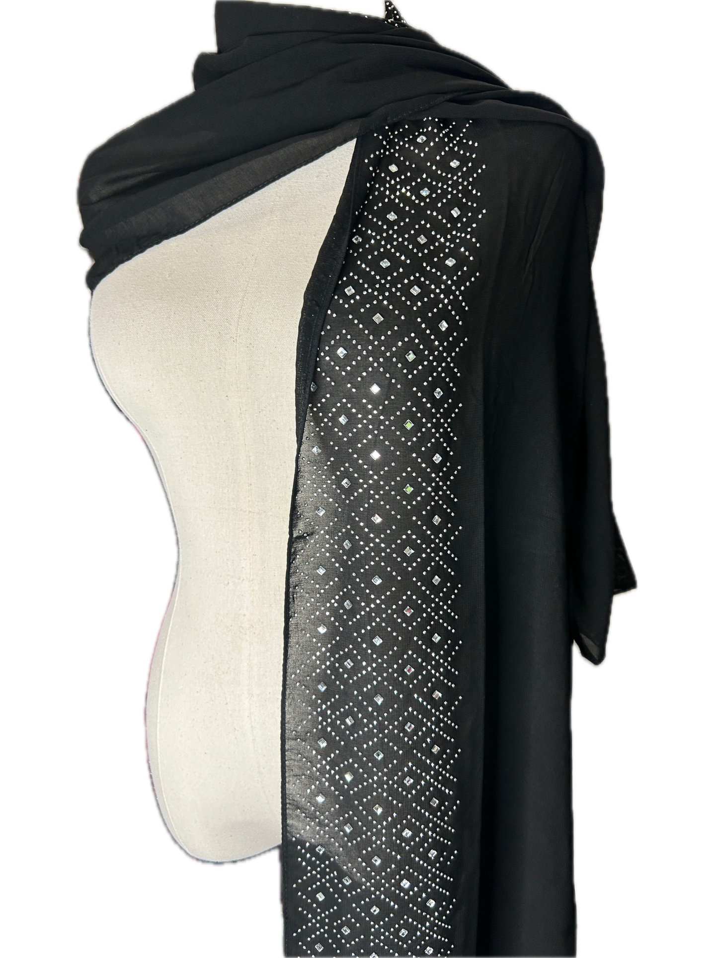 Black Rhinestone Border Shawl