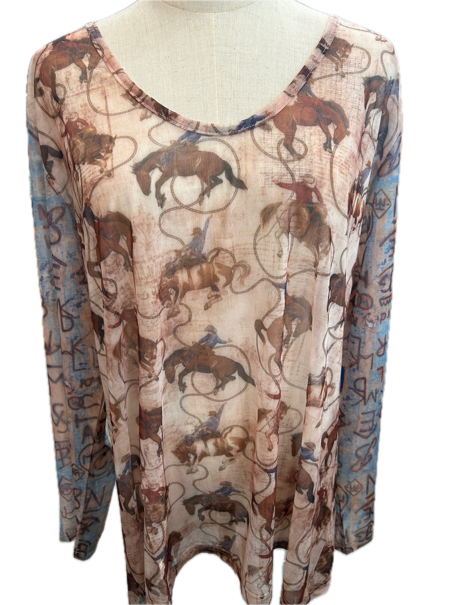Rare Bird- Mesh Shirt (Rope Em Cowboy) *Final Sale*