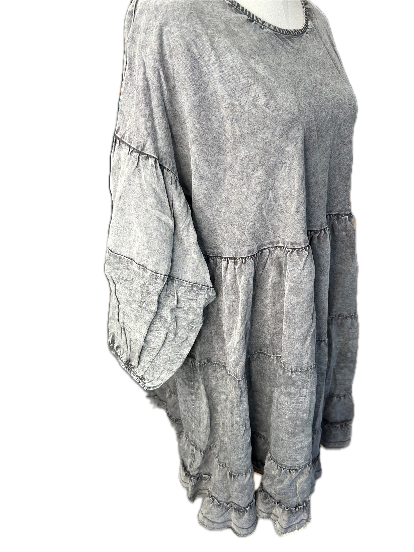 Easel - Tiered Ruffle Bottom Dress (Black Denim) *Final Sale*