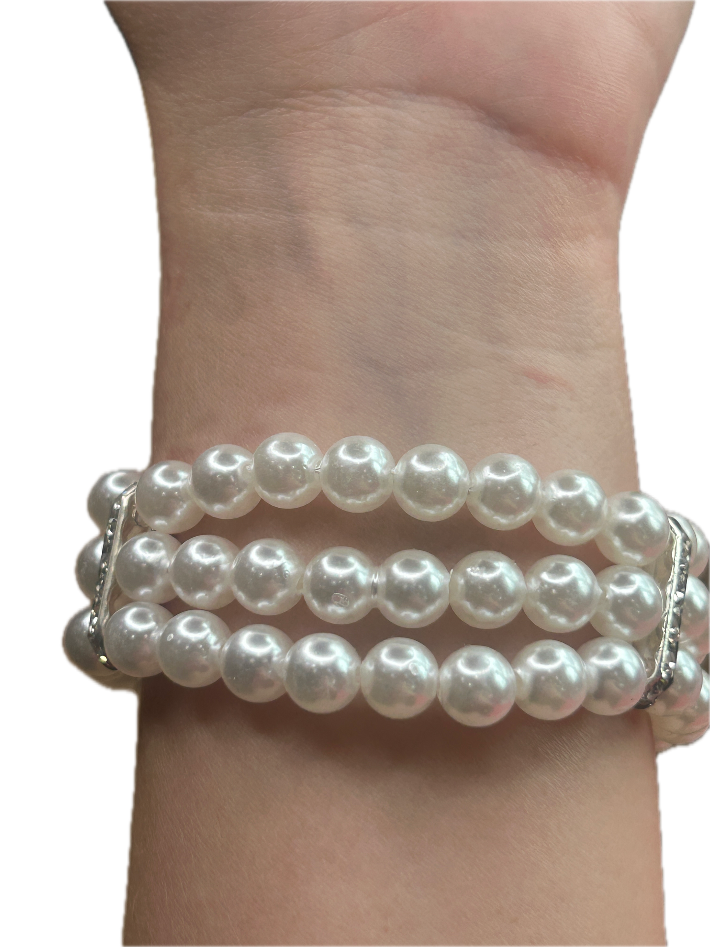 Three Strand Pearly Rhinestone Bracelet