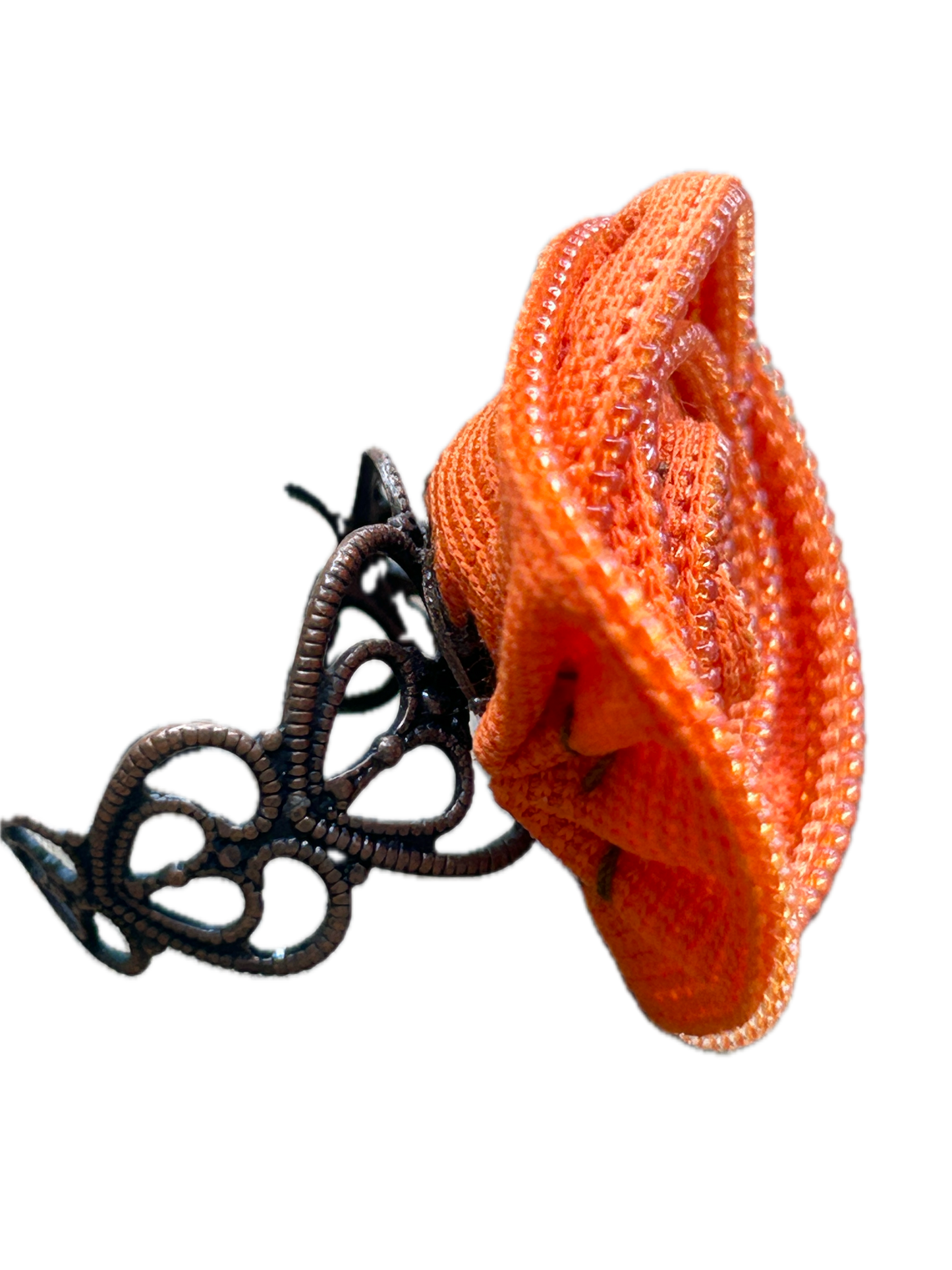 Orange Zipper Rose Ring