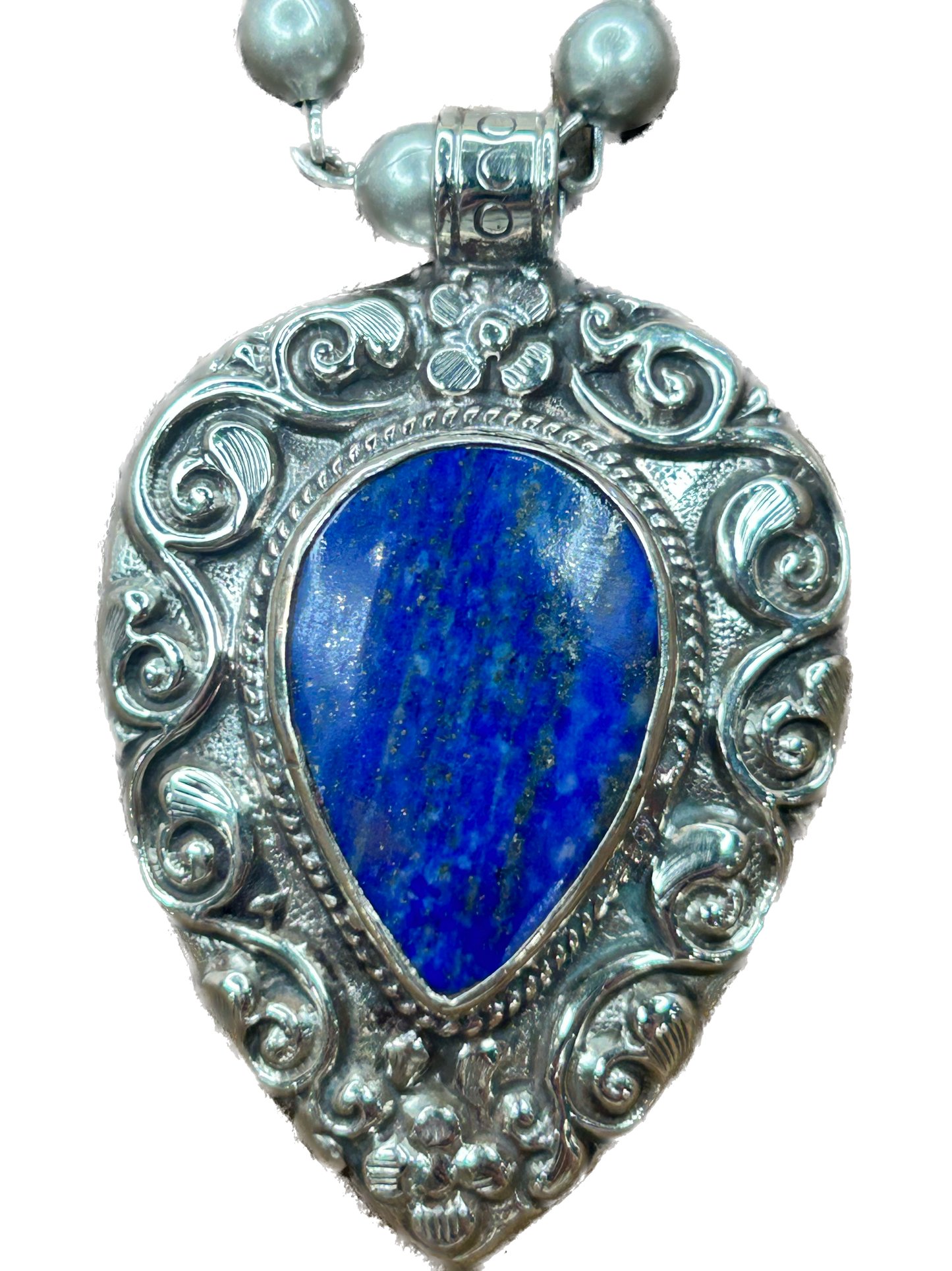 Tibetan Silver Lapis Teardrop Necklace A