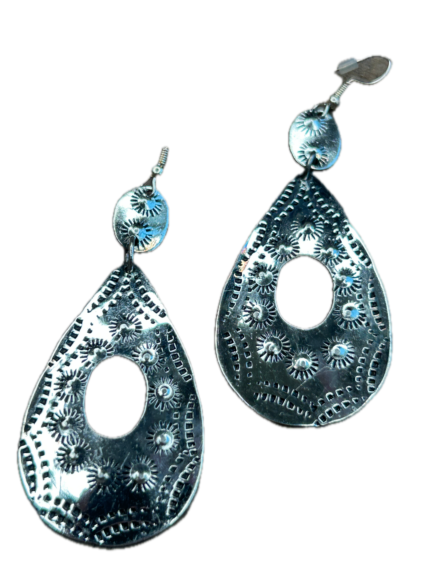 Sunburst Silver Teardrop Earrings