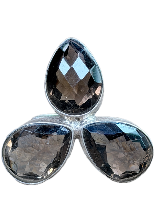 German Silver Tri-fecta Smokey Quartz Ring