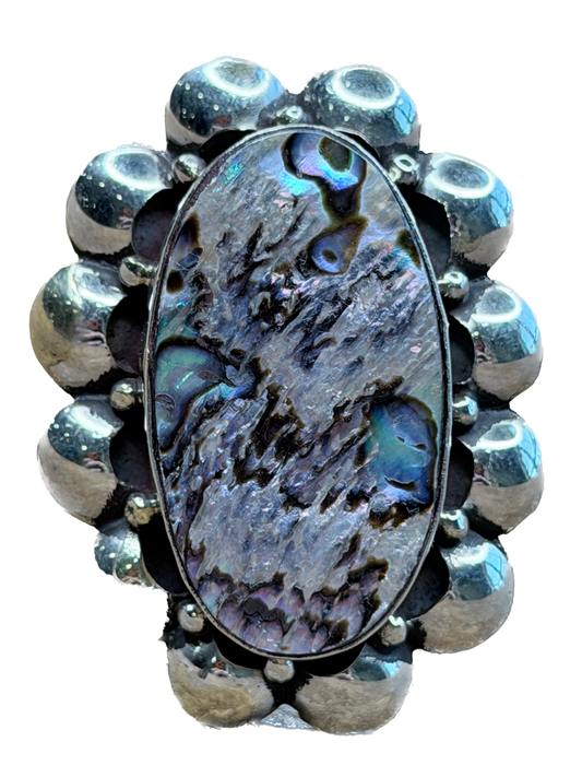 Tibetan Silver Abalone Shell Oval Ring