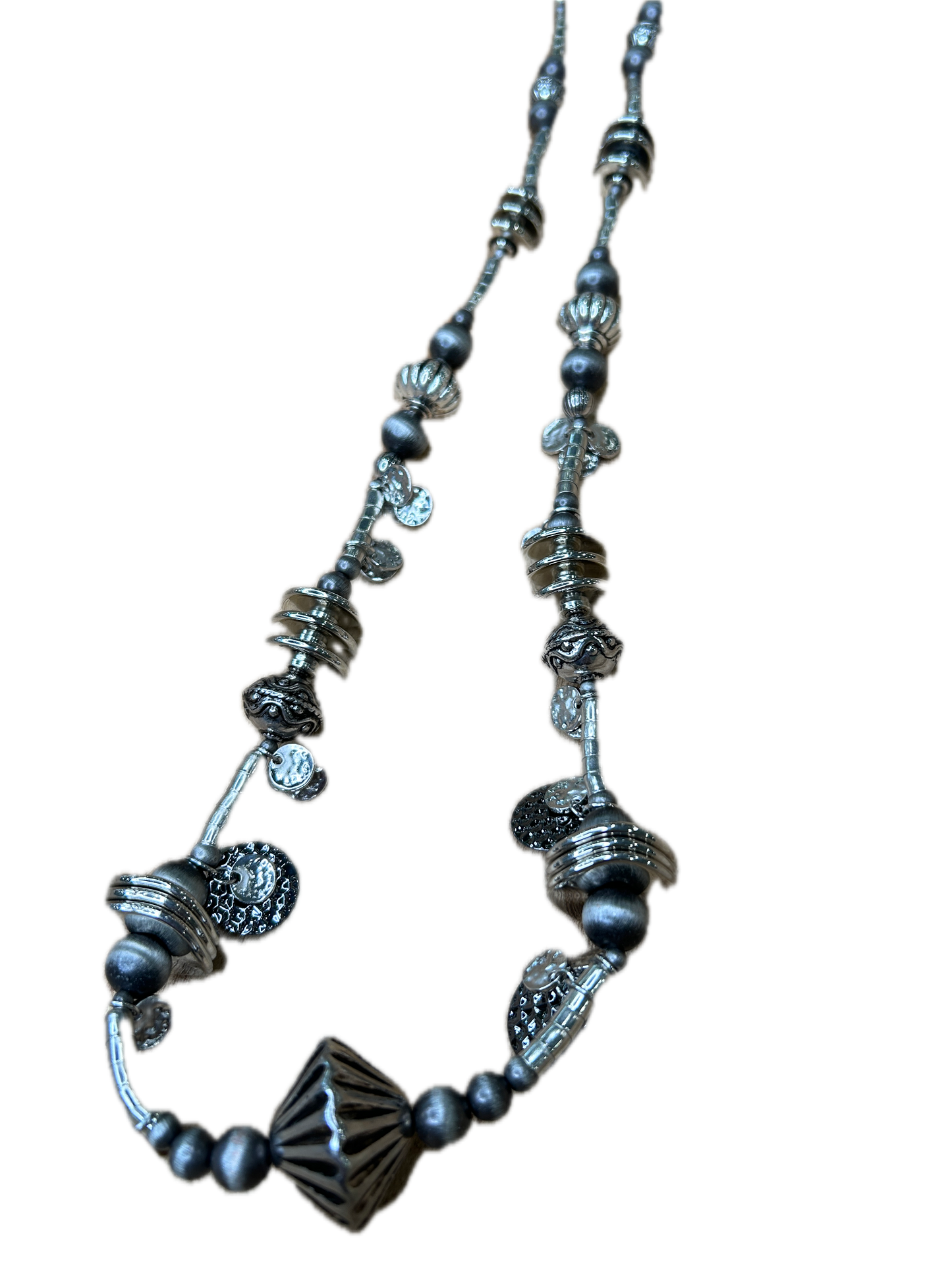 Lost & Found- Long Silver Beaded Necklace 2