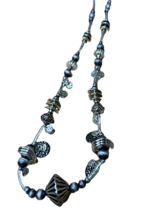 Lost & Found- Long Silver Beaded Necklace 2