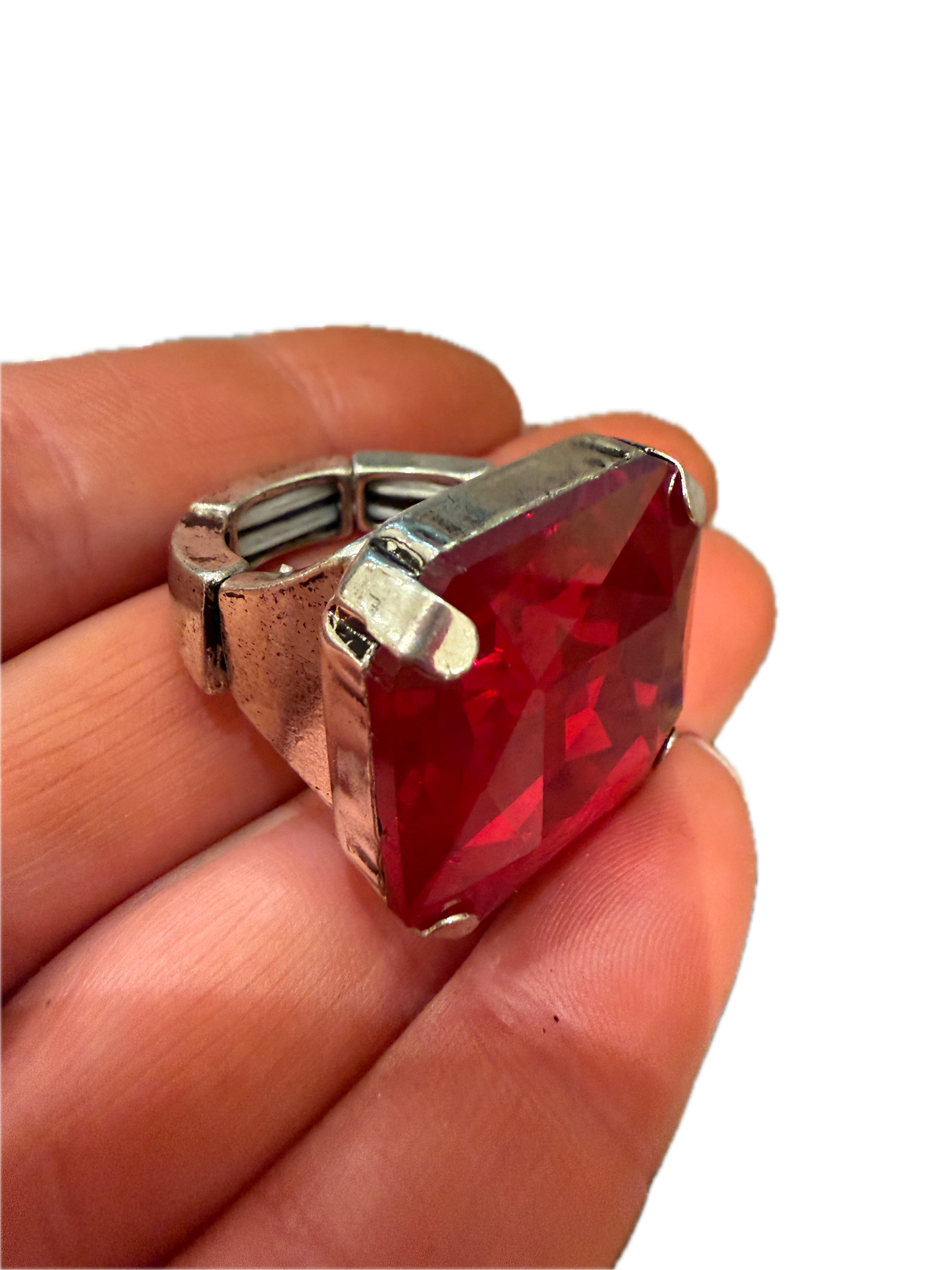Red Rhinestone Stretch Ring