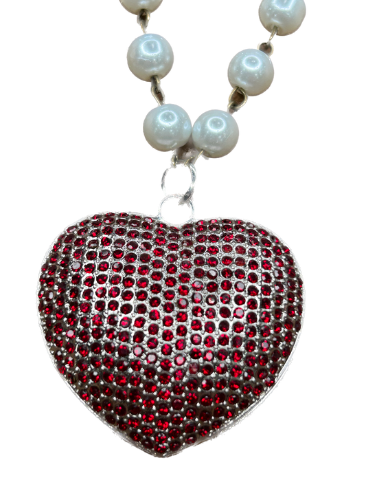 Red Rhinestone Heart Necklace B
