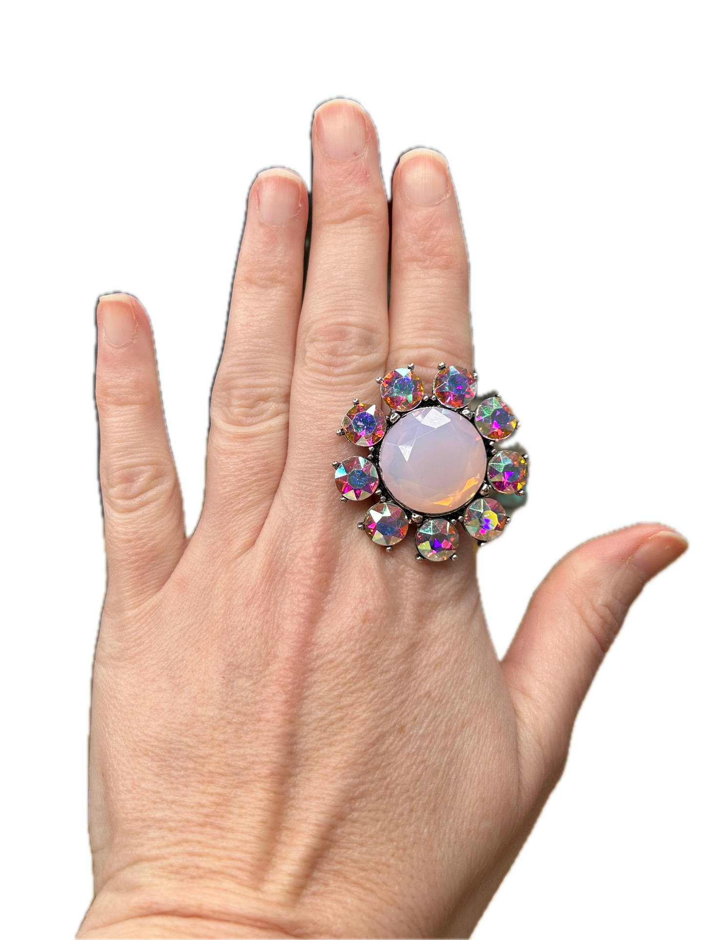 Pink and Rhinestone Stretch Ring