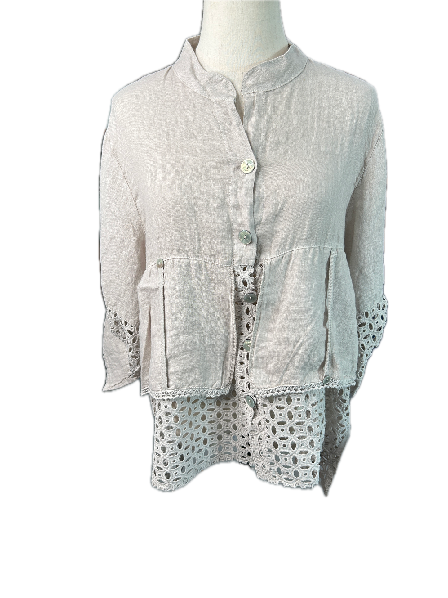 Button Up Crochet Top (Beige)
