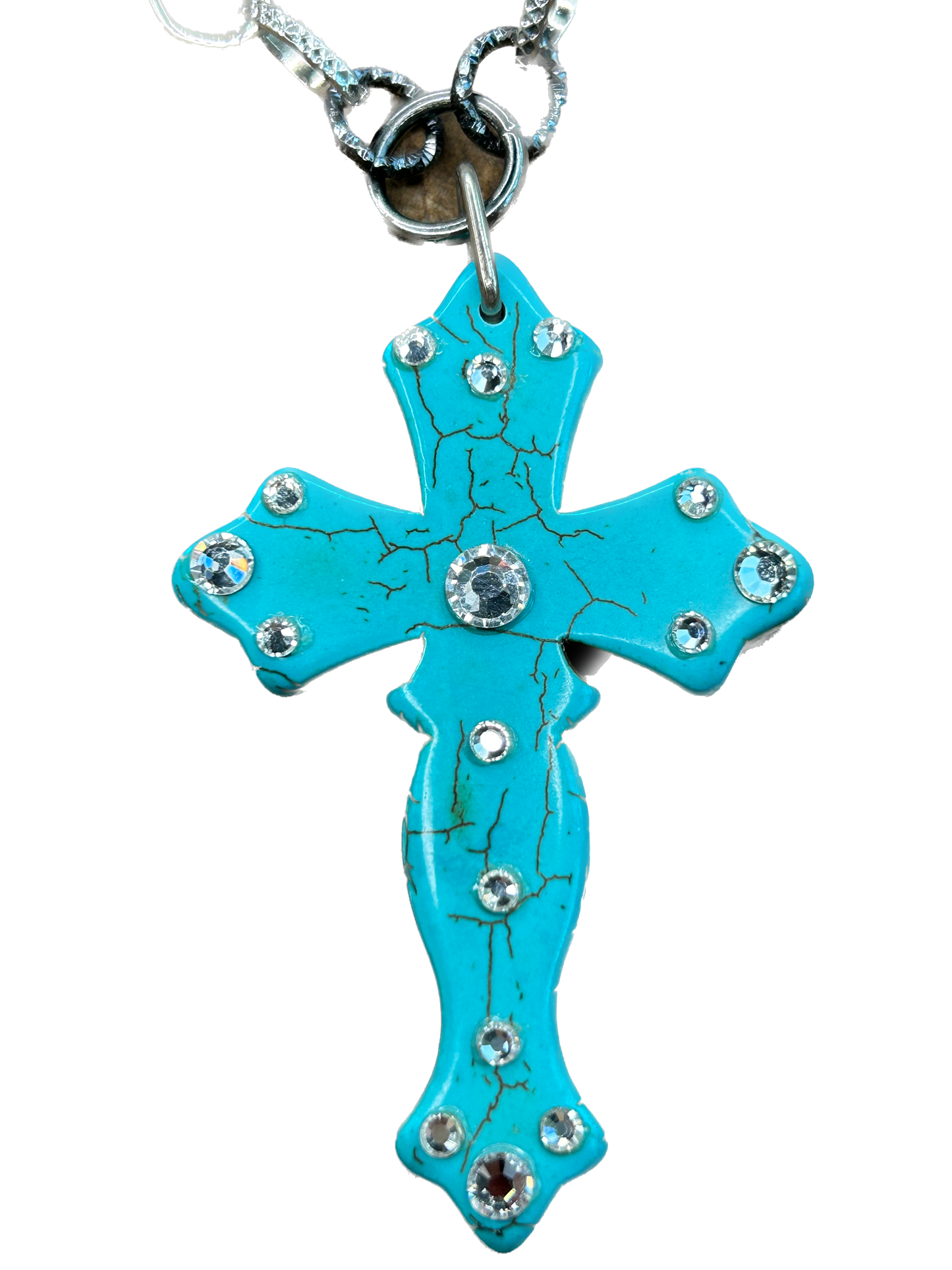 Lost & Found- Turquoise and Rhinestone Cross Necklace