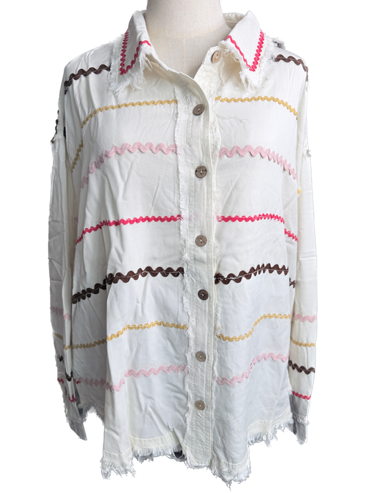 SALE Oli & Hali- Washed Ric Rac Stripe Shirt (Cream) *Final Sale*