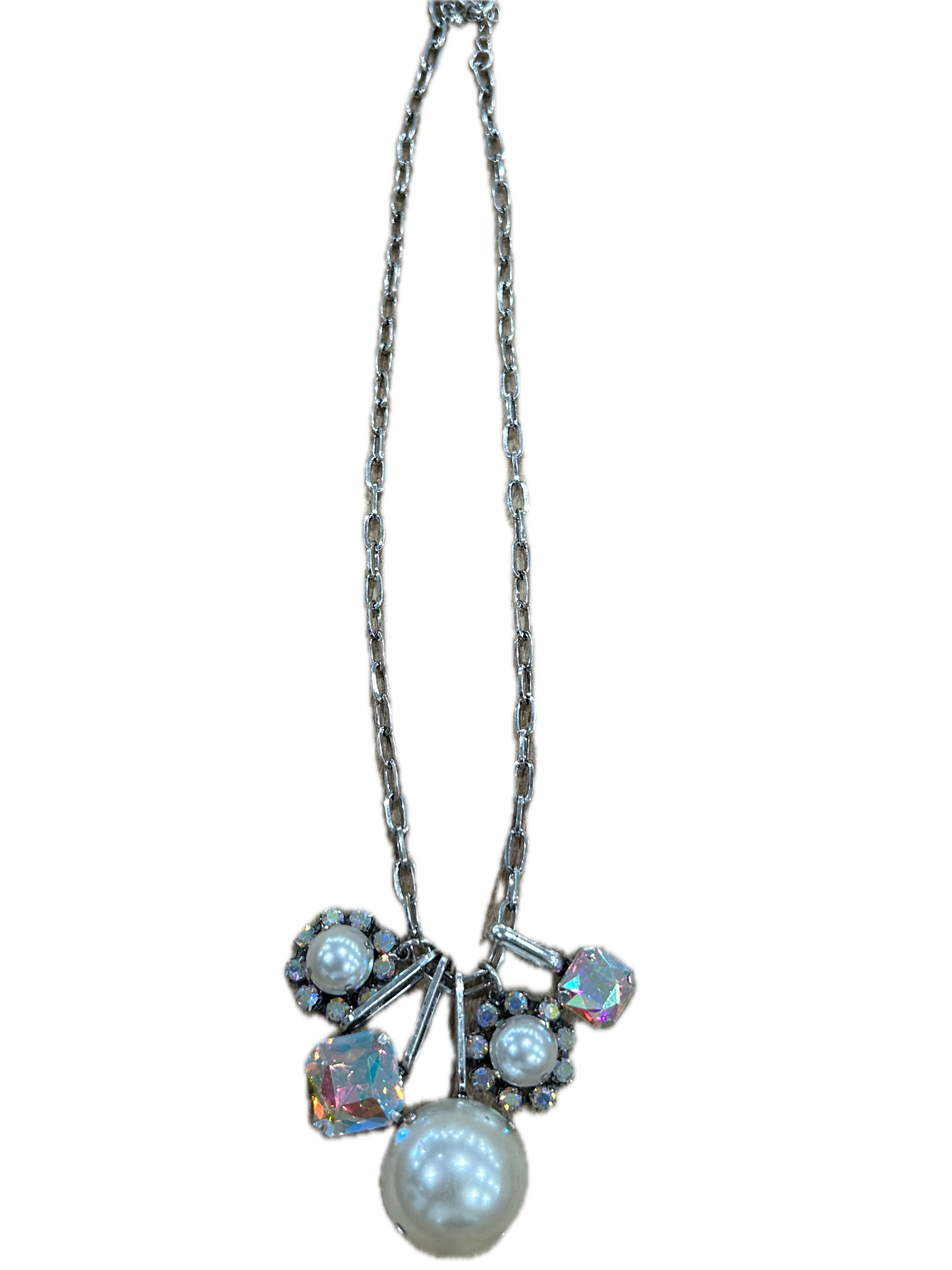 Pearl and AB Rhinestone Charm Necklace